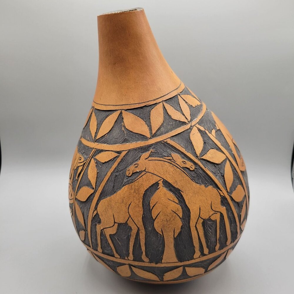 Gourd Carved Animals Vessel Container Made in Costa Rica Central America